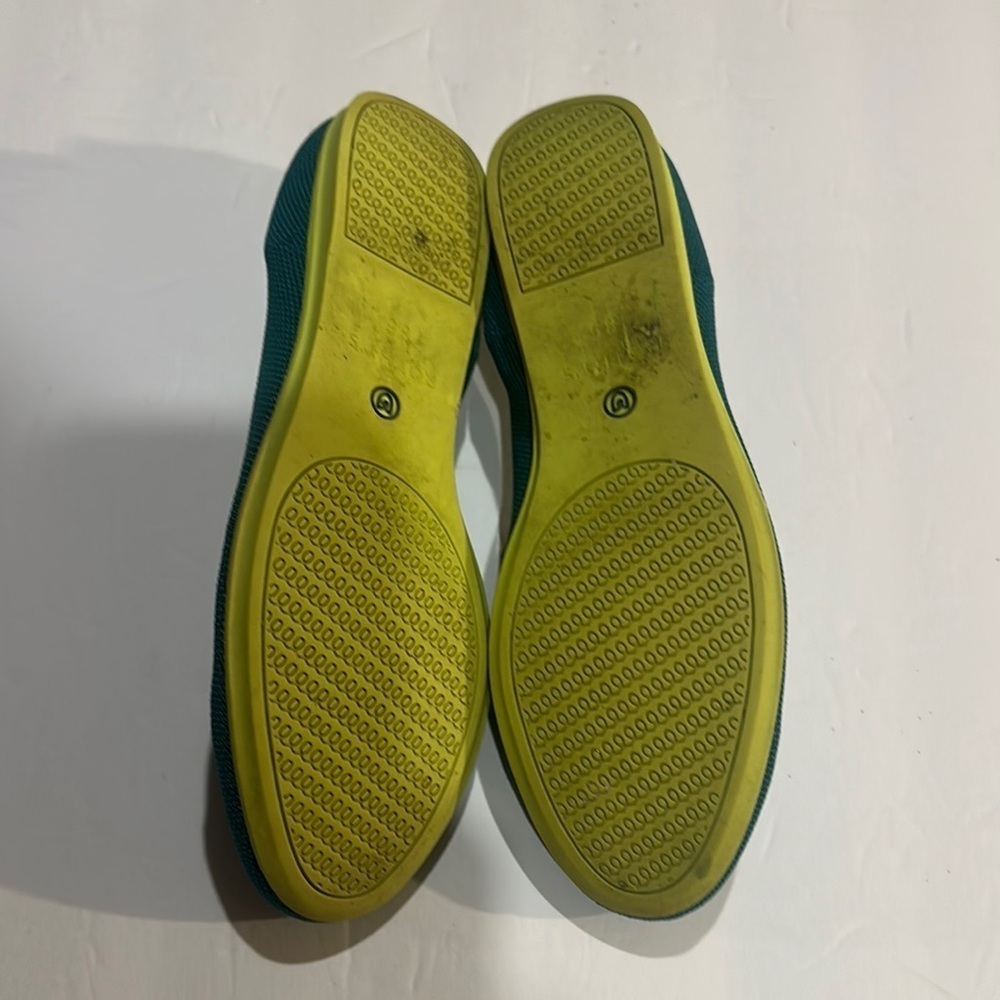 Rothy's Deep Teal jade Knit Flat loafers rounded toe w yellow bright bottom 8.5 - Picture 6 of 9